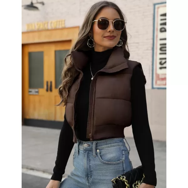 Gihuo Women's Cropped Puffer Vest Quilted Gilet Winter Padded Full Zip Vest Stand Collar Sleeveless Jacket