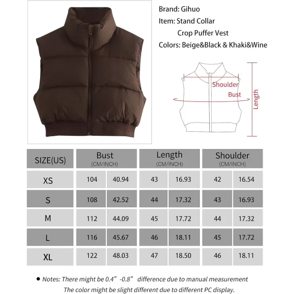 Gihuo Women's Cropped Puffer Vest Quilted Gilet Winter Padded Full Zip Vest Stand Collar Sleeveless Jacket
