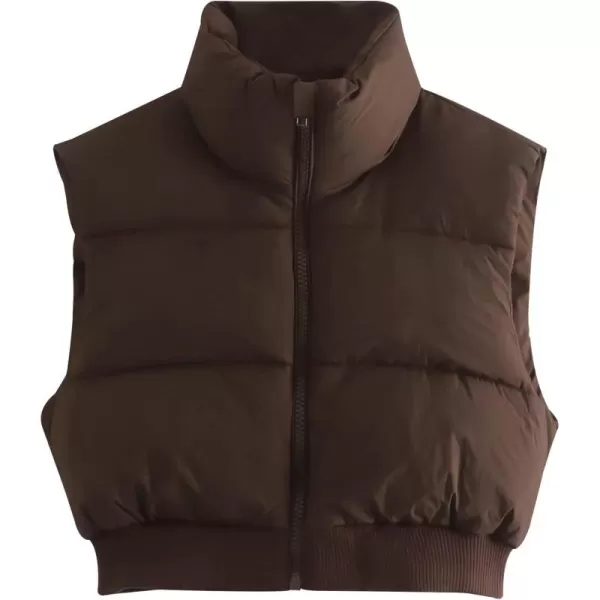 Gihuo Women's Cropped Puffer Vest Quilted Gilet Winter Padded Full Zip Vest Stand Collar Sleeveless Jacket