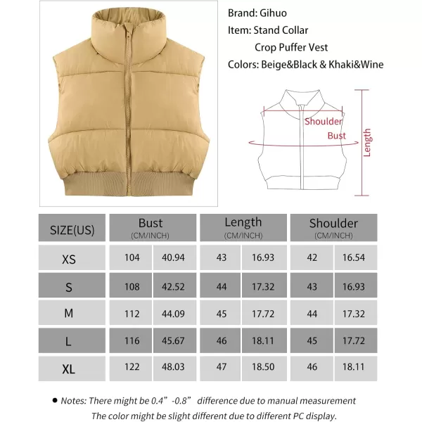 Gihuo Women's Cropped Puffer Vest Quilted Gilet Winter Padded Full Zip Vest Stand Collar Sleeveless Jacket