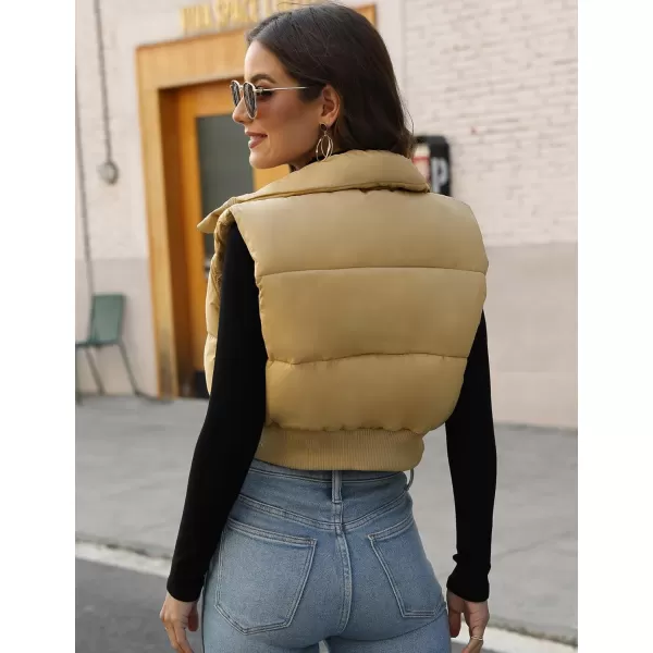 Gihuo Women's Cropped Puffer Vest Quilted Gilet Winter Padded Full Zip Vest Stand Collar Sleeveless Jacket
