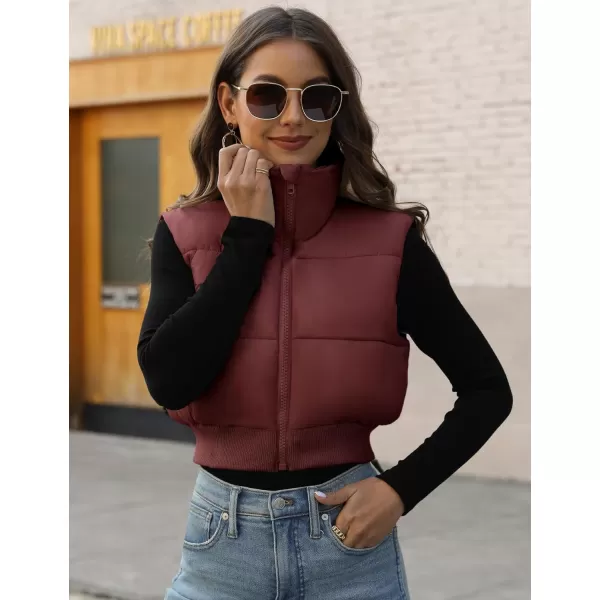 Gihuo Women's Cropped Puffer Vest Quilted Gilet Winter Padded Full Zip Vest Stand Collar Sleeveless Jacket