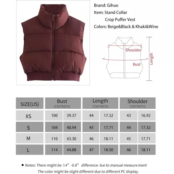Gihuo Women's Cropped Puffer Vest Quilted Gilet Winter Padded Full Zip Vest Stand Collar Sleeveless Jacket