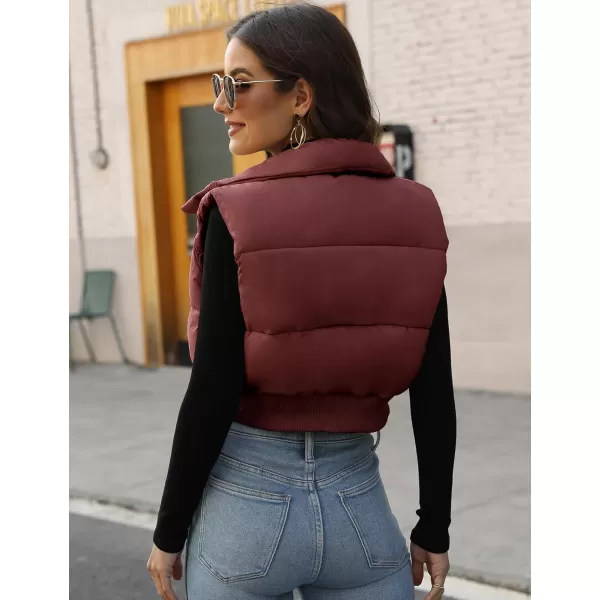 Gihuo Women's Cropped Puffer Vest Quilted Gilet Winter Padded Full Zip Vest Stand Collar Sleeveless Jacket