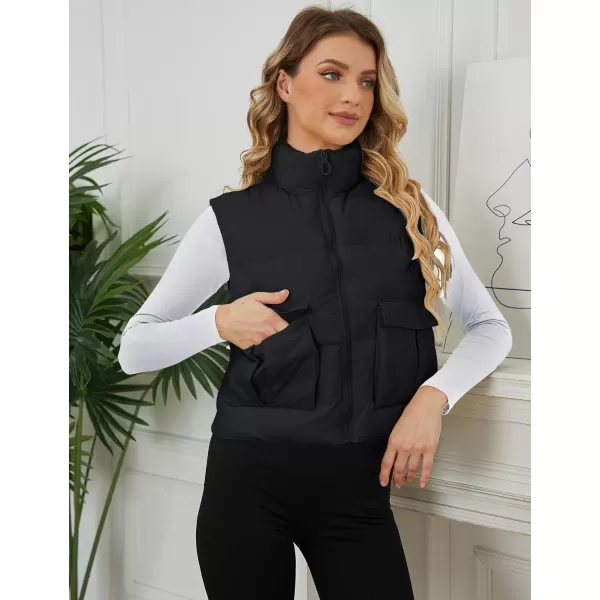 Gihuo Women's Cropped Puffer Vest Quilted Lightweight Sleeveless Jacket Padded Zip Up Down Vest Outerwear