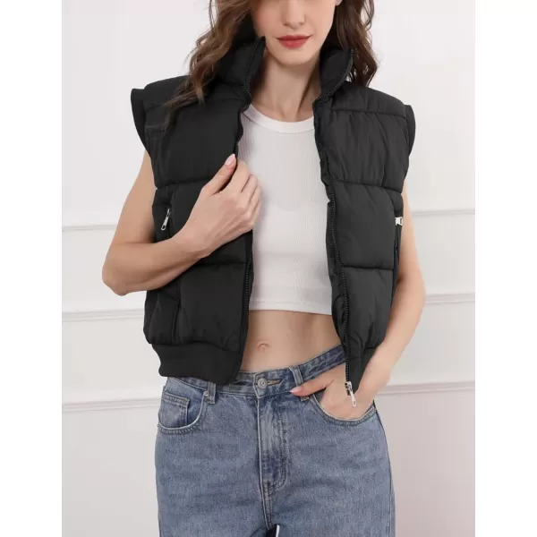 Gihuo Women's Cropped Puffer Vest Winter Zip Up Sleeveless Padded Jackets Oversized Quilted Coat