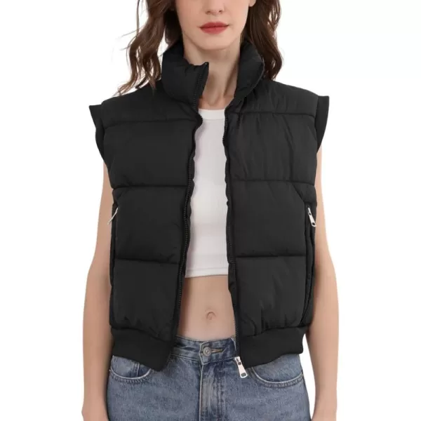 Gihuo Women's Cropped Puffer Vest Winter Zip Up Sleeveless Padded Jackets Oversized Quilted Coat