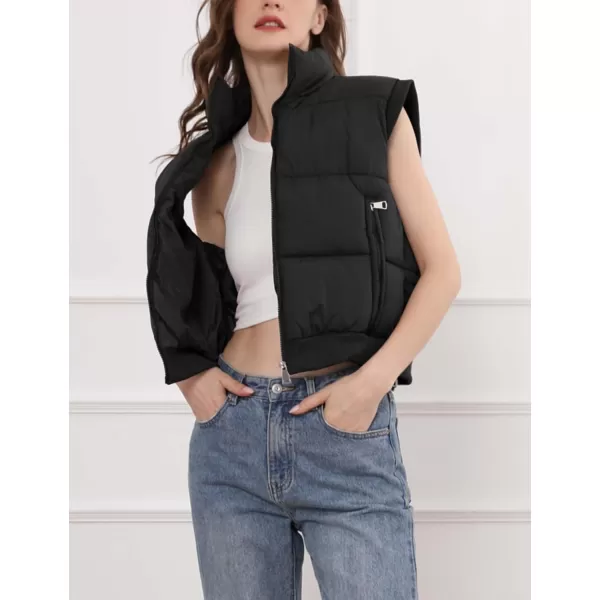 Gihuo Women's Cropped Puffer Vest Winter Zip Up Sleeveless Padded Jackets Oversized Quilted Coat
