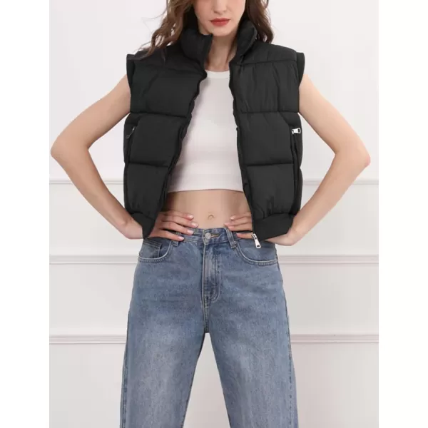 Gihuo Women's Cropped Puffer Vest Winter Zip Up Sleeveless Padded Jackets Oversized Quilted Coat