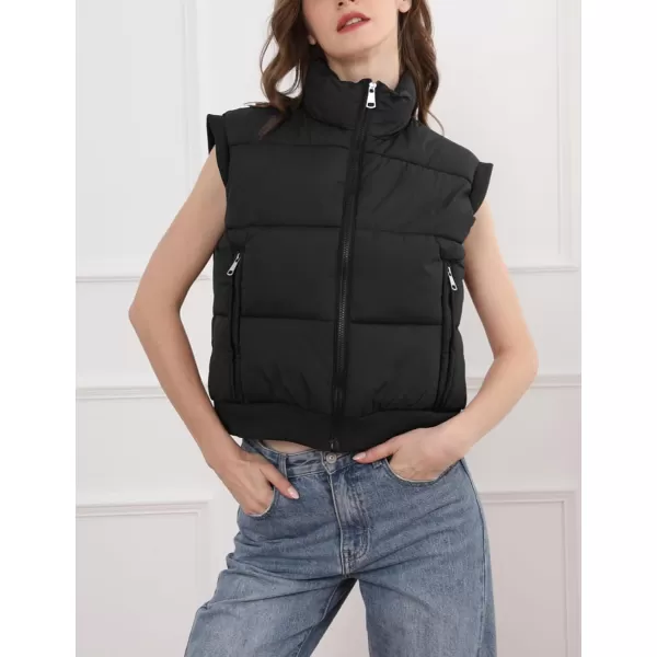 Gihuo Women's Cropped Puffer Vest Winter Zip Up Sleeveless Padded Jackets Oversized Quilted Coat
