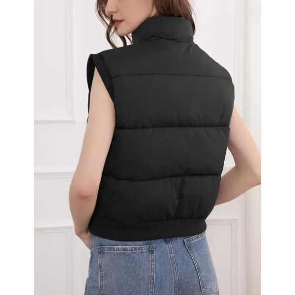 Gihuo Women's Cropped Puffer Vest Winter Zip Up Sleeveless Padded Jackets Oversized Quilted Coat