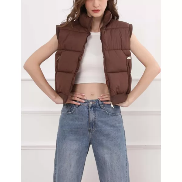 Gihuo Women's Cropped Puffer Vest Winter Zip Up Sleeveless Padded Jackets Oversized Quilted Coat