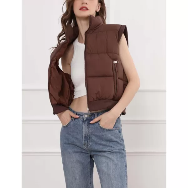 Gihuo Women's Cropped Puffer Vest Winter Zip Up Sleeveless Padded Jackets Oversized Quilted Coat