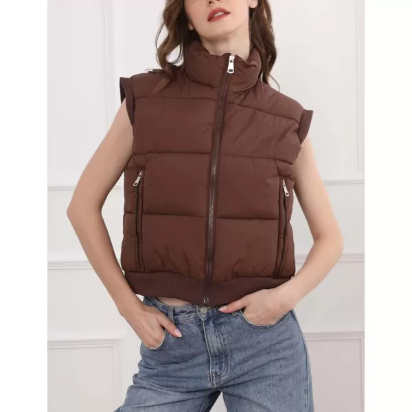 Gihuo Women's Cropped Puffer Vest Winter Zip Up Sleeveless Padded Jackets Oversized Quilted Coat
