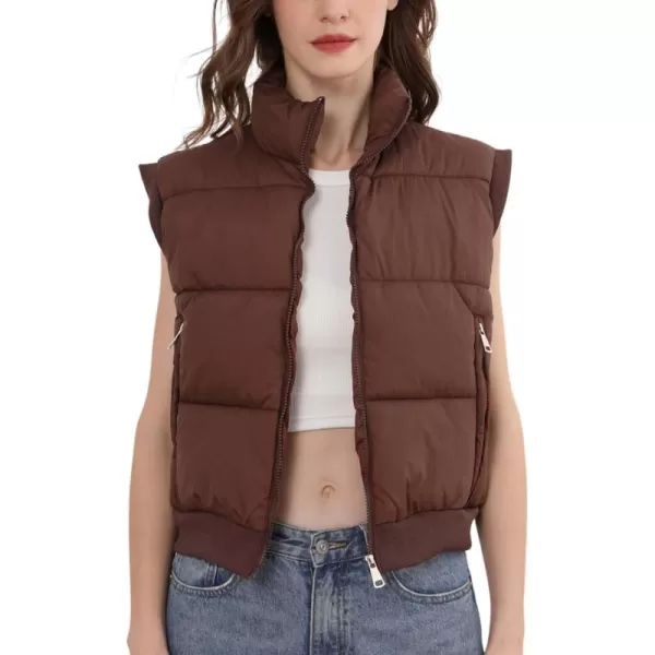 Gihuo Women's Cropped Puffer Vest Winter Zip Up Sleeveless Padded Jackets Oversized Quilted Coat