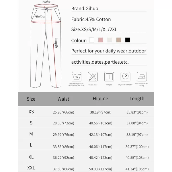 Gihuo Women's Elastic Waist Drawstring Solid Pants Tapered Trousers with Pockets