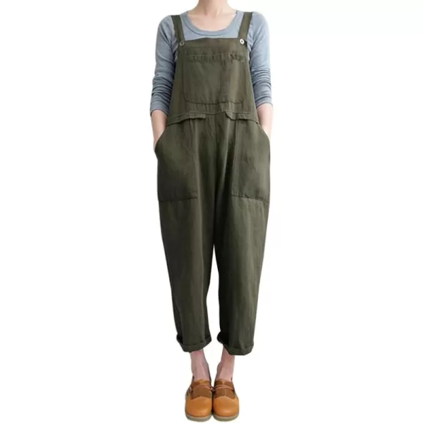 Gihuo Women's Fashion Baggy Loose Linen Overalls Jumpsuit