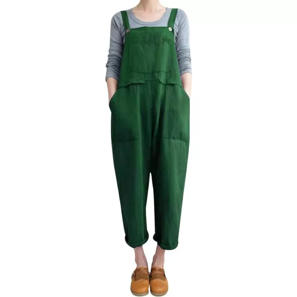 Gihuo Women's Fashion Baggy Loose Linen Overalls Jumpsuit