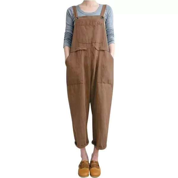Gihuo Women's Fashion Baggy Loose Linen Overalls Jumpsuit