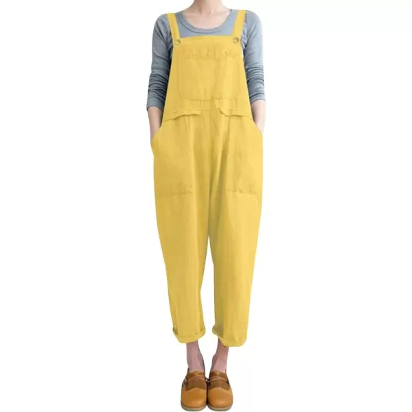 Gihuo Women's Fashion Baggy Loose Linen Overalls Jumpsuit