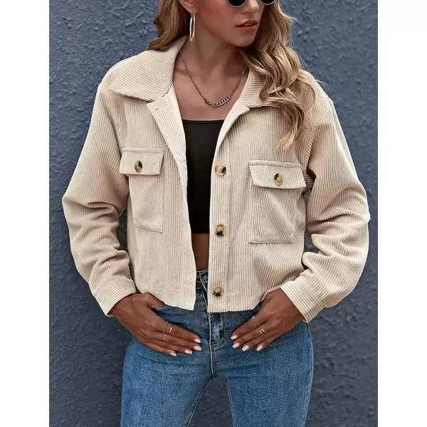 Gihuo Women's Fashion Cropped Shacket Button Down Corduroy Shacket Jackets