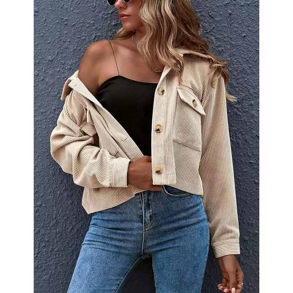 Gihuo Women's Fashion Cropped Shacket Button Down Corduroy Shacket Jackets