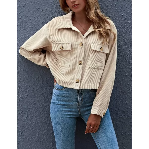 Gihuo Women's Fashion Cropped Shacket Button Down Corduroy Shacket Jackets