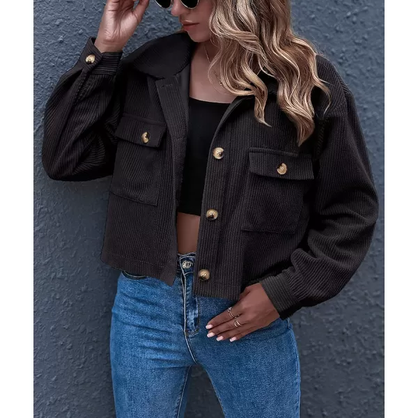 Gihuo Women's Fashion Cropped Shacket Button Down Corduroy Shacket Jackets