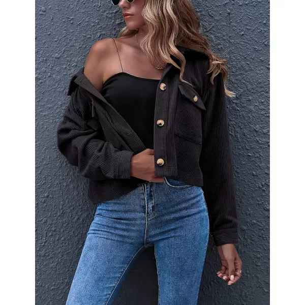 Gihuo Women's Fashion Cropped Shacket Button Down Corduroy Shacket Jackets