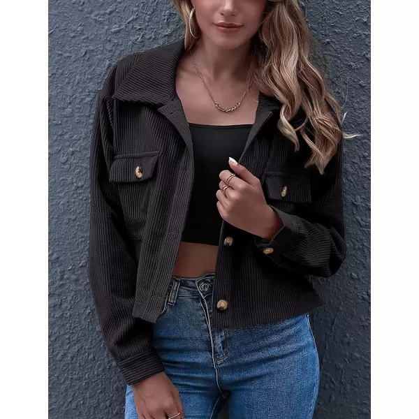 Gihuo Women's Fashion Cropped Shacket Button Down Corduroy Shacket Jackets