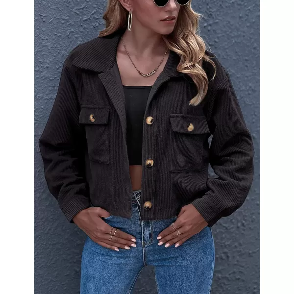 Gihuo Women's Fashion Cropped Shacket Button Down Corduroy Shacket Jackets