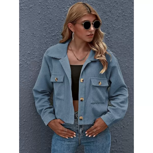 Gihuo Women's Fashion Cropped Shacket Button Down Corduroy Shacket Jackets