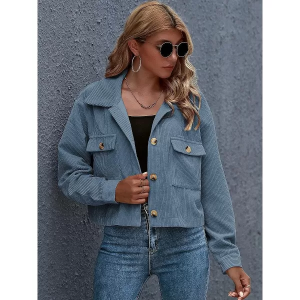 Gihuo Women's Fashion Cropped Shacket Button Down Corduroy Shacket Jackets