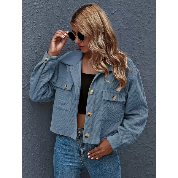 Gihuo Women's Fashion Cropped Shacket Button Down Corduroy Shacket Jackets