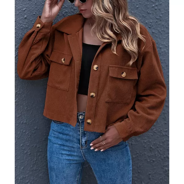 Gihuo Women's Fashion Cropped Shacket Button Down Corduroy Shacket Jackets