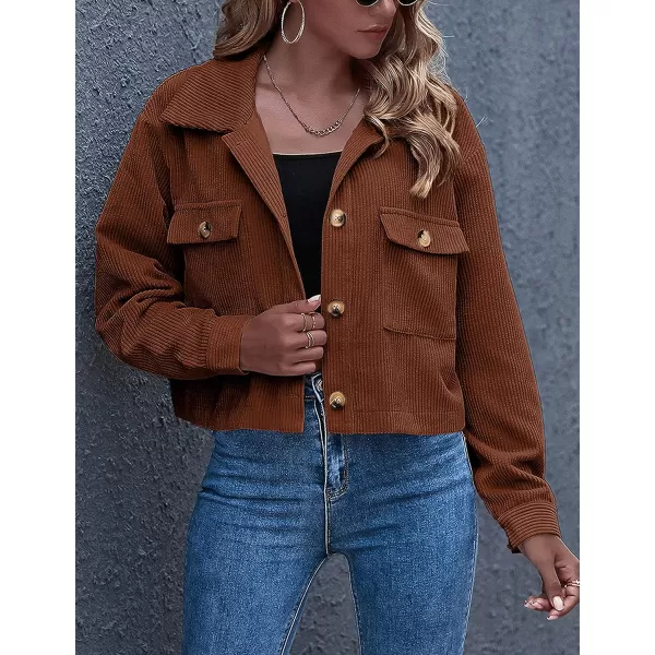 Gihuo Women's Fashion Cropped Shacket Button Down Corduroy Shacket Jackets