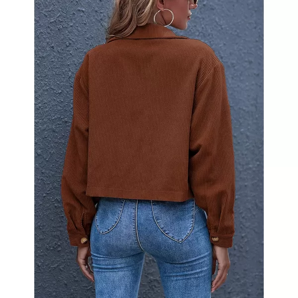 Gihuo Women's Fashion Cropped Shacket Button Down Corduroy Shacket Jackets
