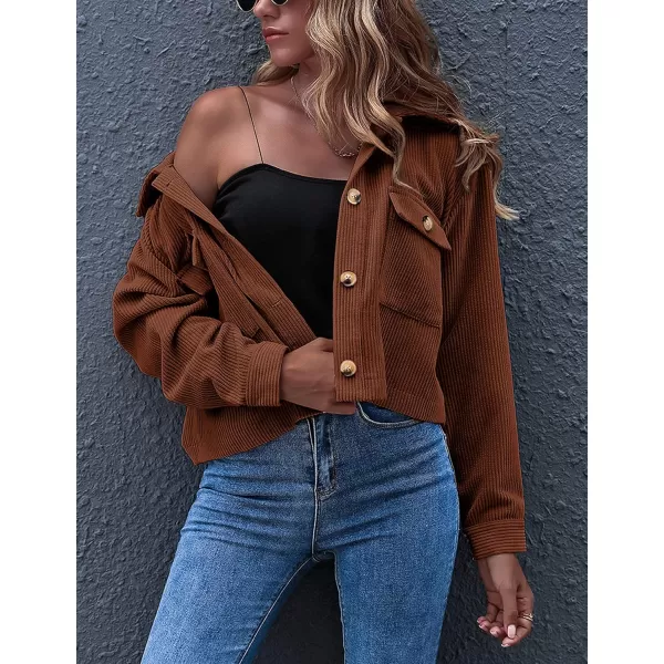 Gihuo Women's Fashion Cropped Shacket Button Down Corduroy Shacket Jackets