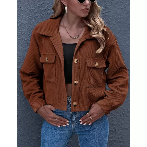 Gihuo Women's Fashion Cropped Shacket Button Down Corduroy Shacket Jackets