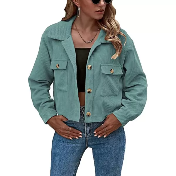 Gihuo Women's Fashion Cropped Shacket Button Down Corduroy Shacket Jackets