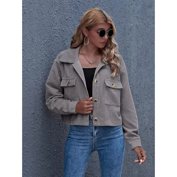 Gihuo Women's Fashion Cropped Shacket Button Down Corduroy Shacket Jackets