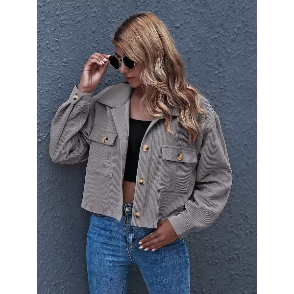 Gihuo Women's Fashion Cropped Shacket Button Down Corduroy Shacket Jackets