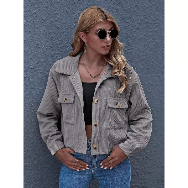 Gihuo Women's Fashion Cropped Shacket Button Down Corduroy Shacket Jackets