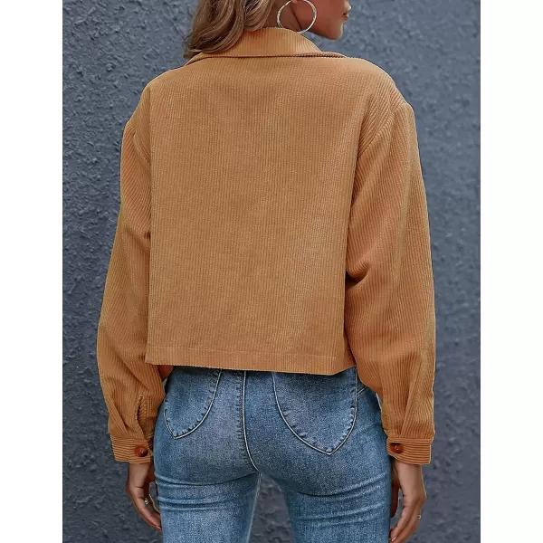 Gihuo Women's Fashion Cropped Shacket Button Down Corduroy Shacket Jackets