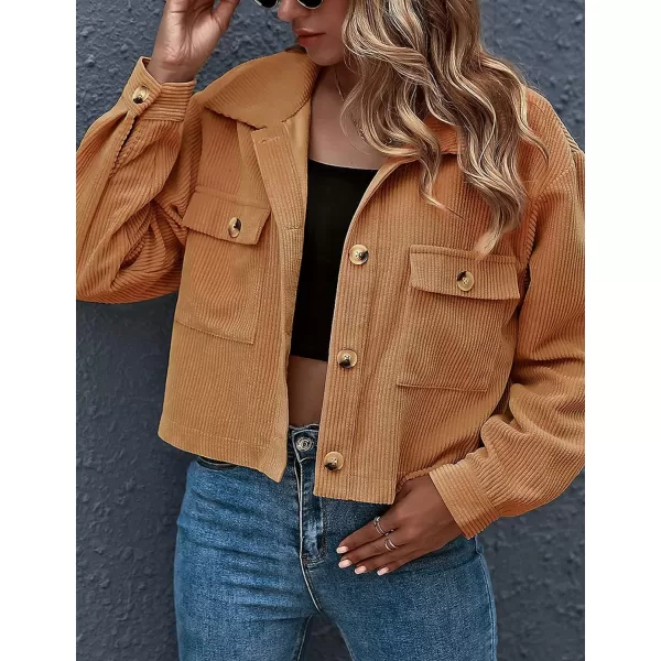 Gihuo Women's Fashion Cropped Shacket Button Down Corduroy Shacket Jackets