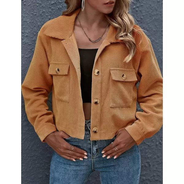 Gihuo Women's Fashion Cropped Shacket Button Down Corduroy Shacket Jackets