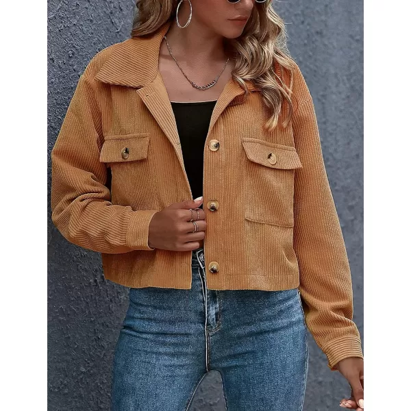 Gihuo Women's Fashion Cropped Shacket Button Down Corduroy Shacket Jackets