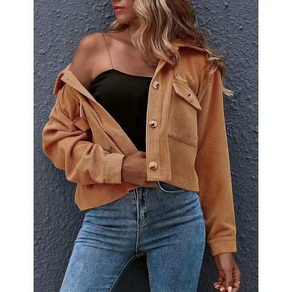 Gihuo Women's Fashion Cropped Shacket Button Down Corduroy Shacket Jackets