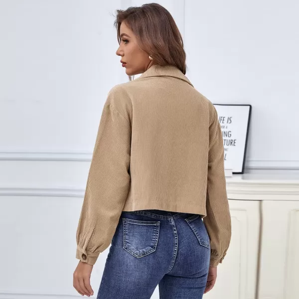Gihuo Women's Fashion Cropped Shacket Button Down Corduroy Shacket Jackets