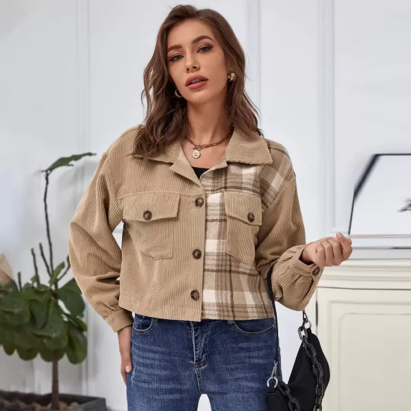 Gihuo Women's Fashion Cropped Shacket Button Down Corduroy Shacket Jackets